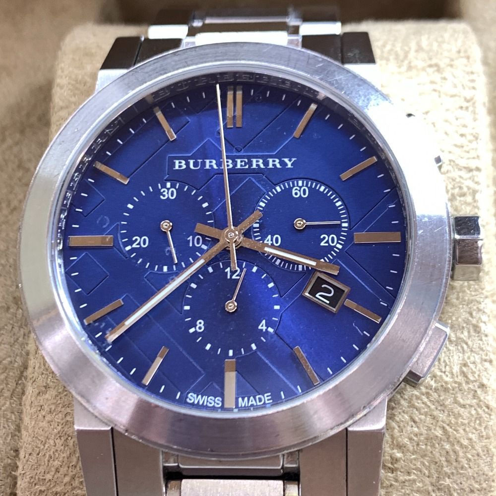 04w4946▽ BURBERRY バーバリー The City BU9363 腕時計 スイス シルバー ブルー 日付 ダイヤル 42mm メンズ クロノグラフ ステンレススチール 八王子店