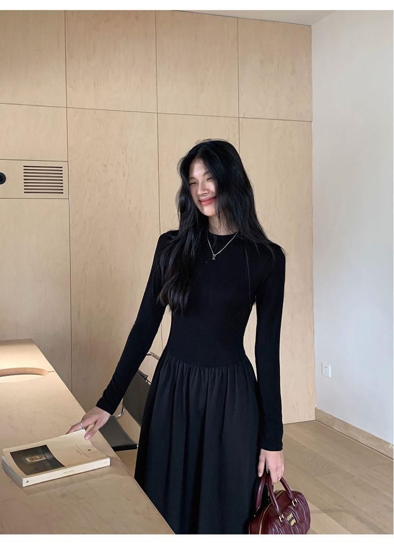 春のお出かけに 上品ニットロングドレスワンピース