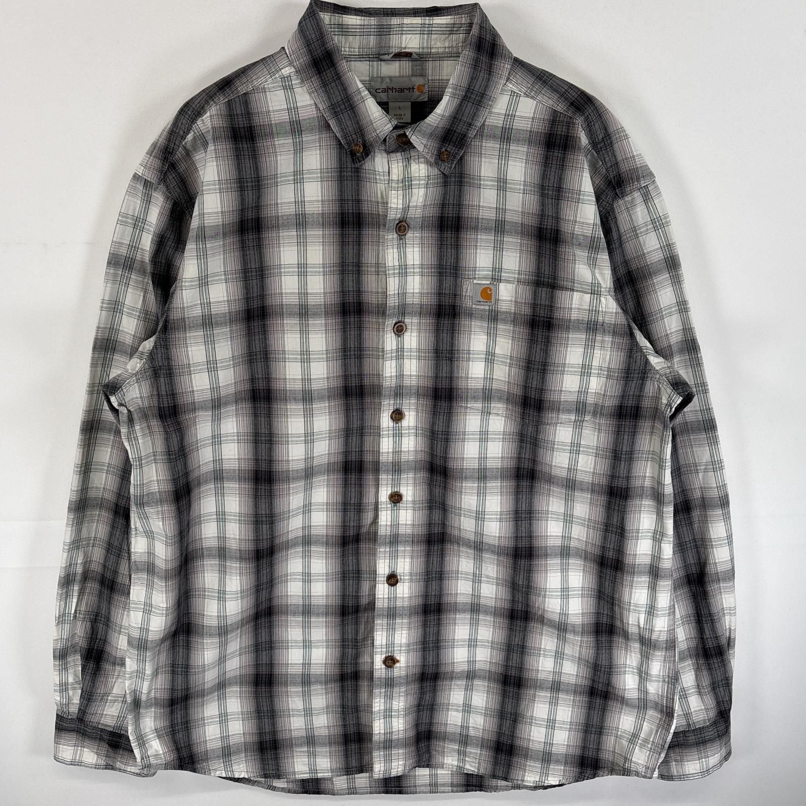古着 カーハート Carhartt 長袖シャツ ボタンダウンシャツ ワンポインロゴ RELAXED  FIT L  ホワイト系 チェック メンズ