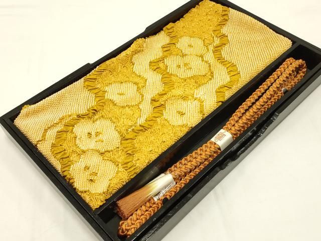 平和屋本店●和装小物 帯締め 帯揚げセット 振袖用 総絞り 道長吉祥花文 金糸 金彩 撚り房 正絹 AABC4208ay