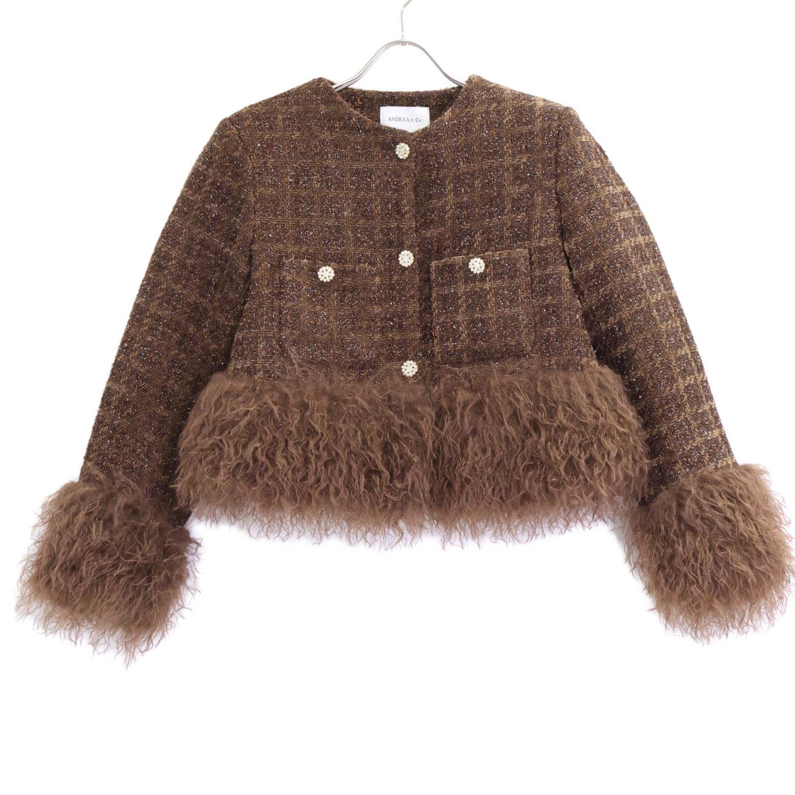 andrea&co. アンドレアアンドコー　ツイードファージャケット ANDREA & Co. アンドレアアンドコー anzeal-FRE24-103 ﾂｲｰﾄﾞﾌｧｰ
