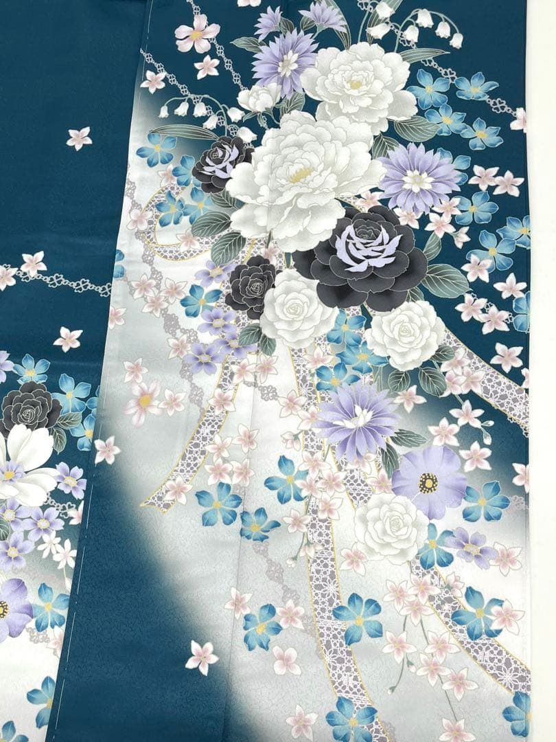 ポリエステル 振袖 牡丹 紋意匠 正絹 ぼかし八掛 躾糸付き S225 ポリエステル 振袖 牡丹 紋意匠 正絹 ぼかし八掛 躾糸付き S225