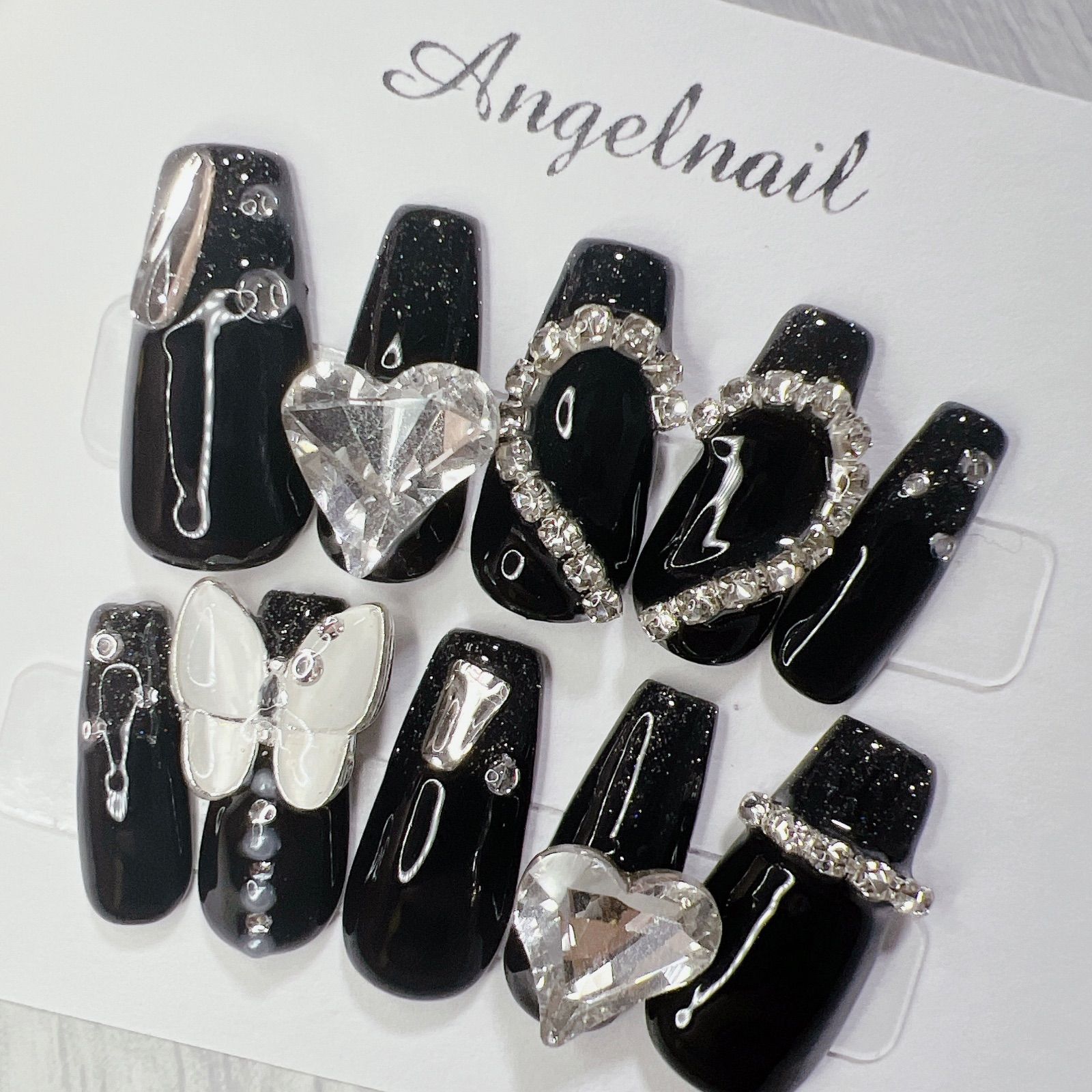 現品 ちゅるん クリアラメ 黒フレンチ リボン 韓国 量産型