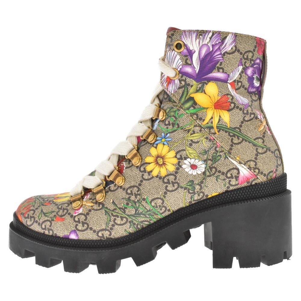 GUCCI (グッチ) HEELED ANKLE BOOTS WITH FLORA PRINT GG柄 レース