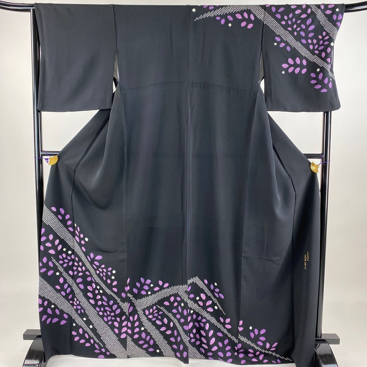 訪問着 身丈167cm 裄丈67cm M 袷 岩井友見 落款 葉 幾何学模様 絞り  
