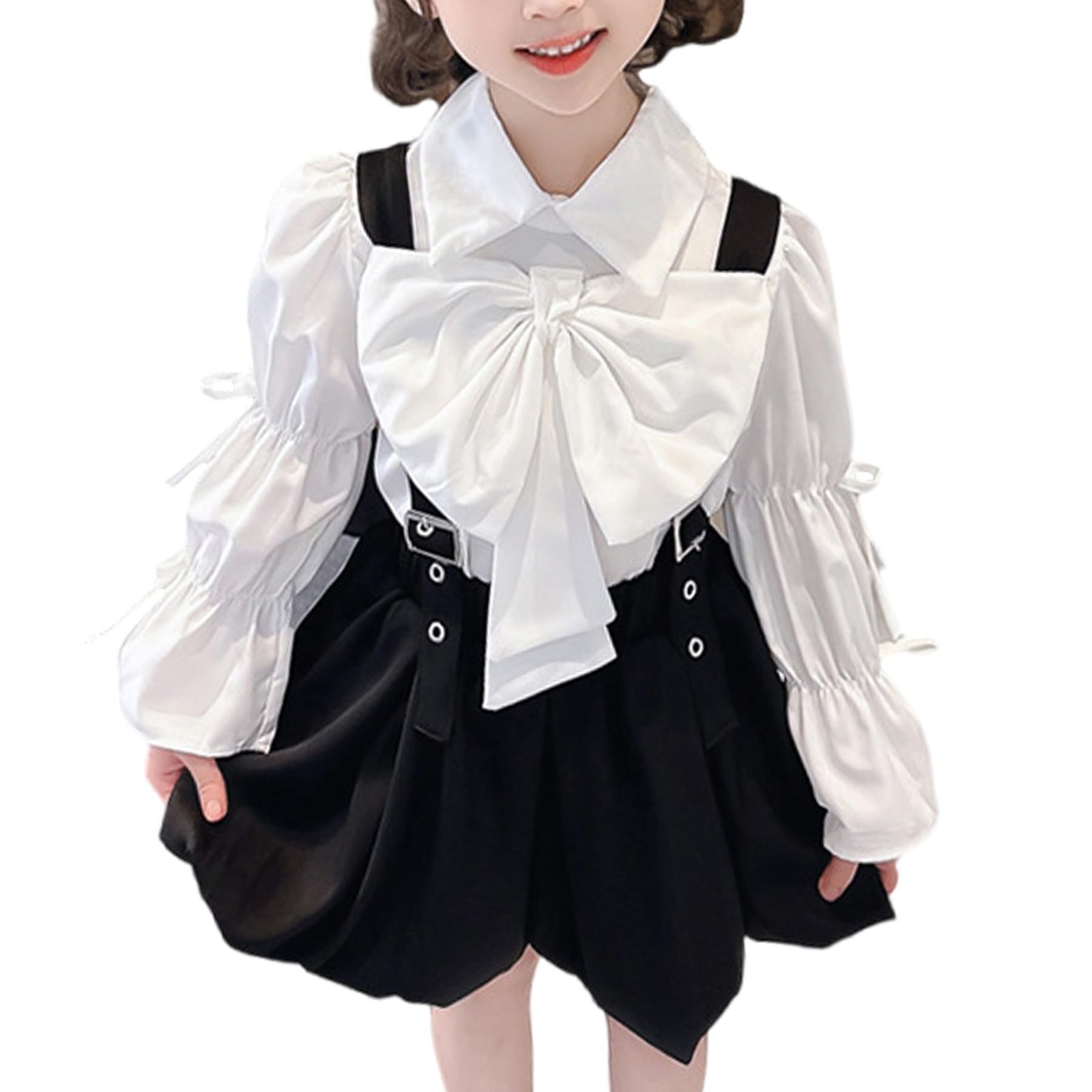【迅速発送】YY-Natuhi 子供服 女の子 セットアップ ブラウス シャツ 長袖 サロペット スカート リボン トップス ワンピース ベビー キッズ 女児 90-130cm可愛い フォーマル 春秋冬 通園 通学 発表