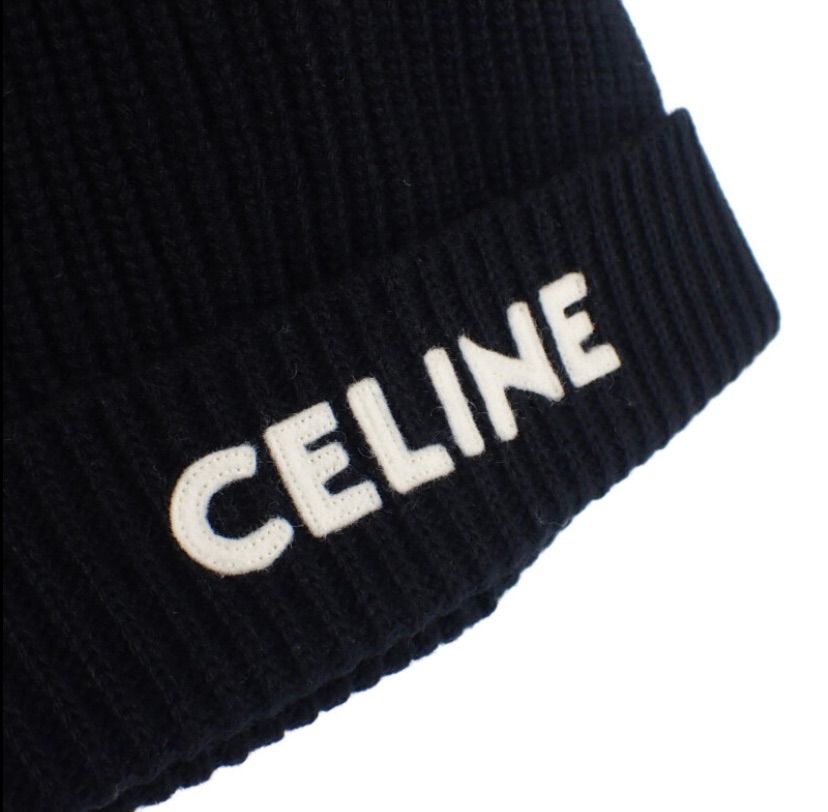 【箱付き】CELINE ニット帽 ビーニー ブラック　男女兼用 箱付き】CELINE ニット帽 ビーニー ブラック男女兼用