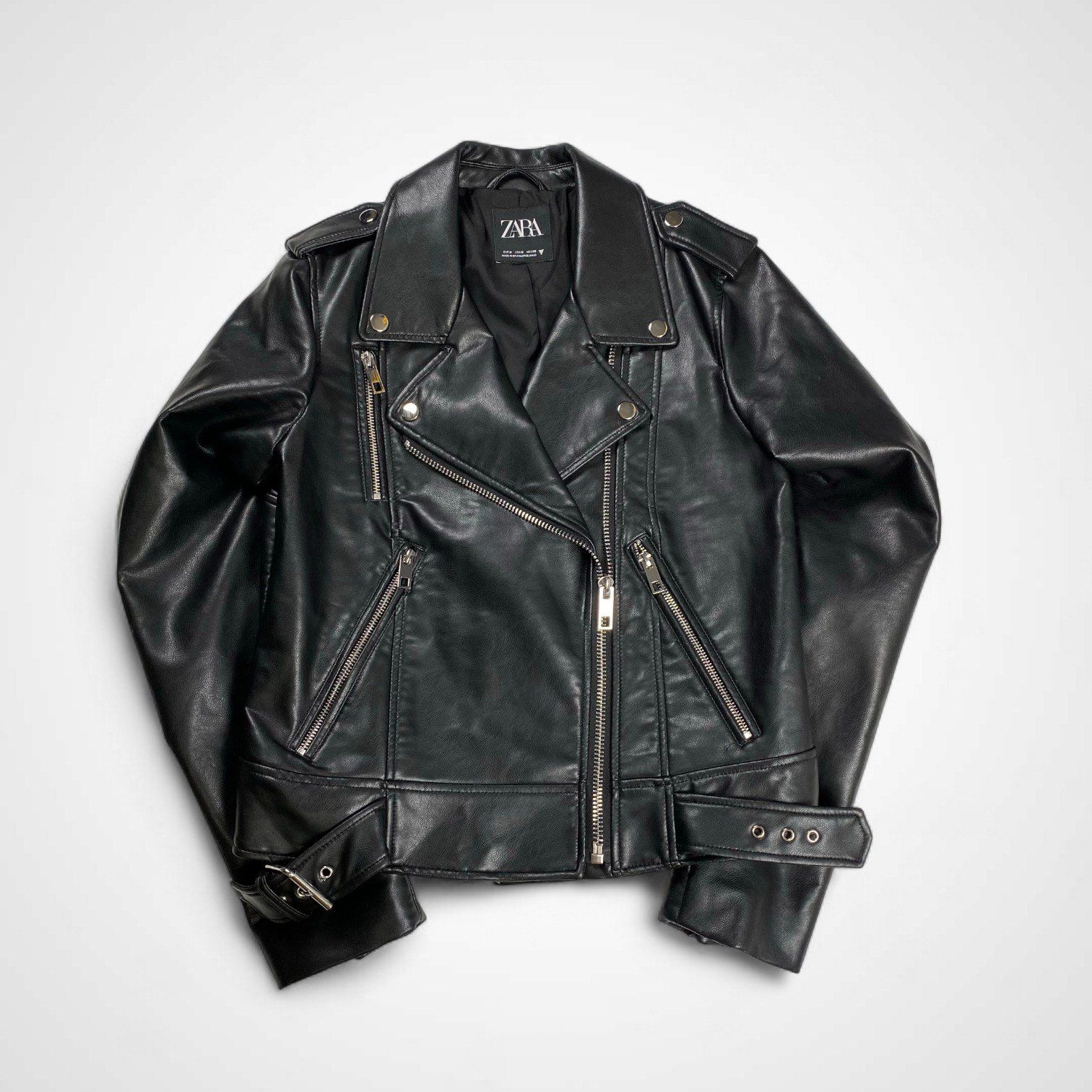 ZARA ザラ / エコレザー ライダースジャケット ブラック SIZE:M - メルカリ