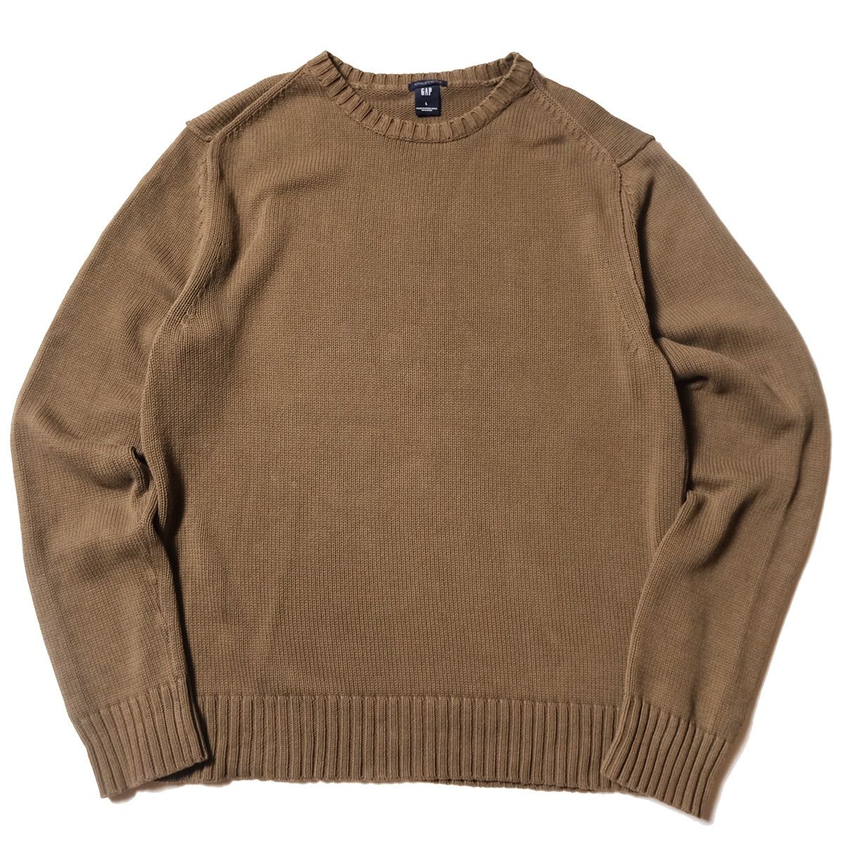 00's ギャップ GAP ソリッドカラー クルーネック コットン ニットセーター (L) ダークカーキ系 無地 00年代 旧タグ オールド Y2K 2005年製 アメリカ古着 USED  ビンテージ ヴィンテージ