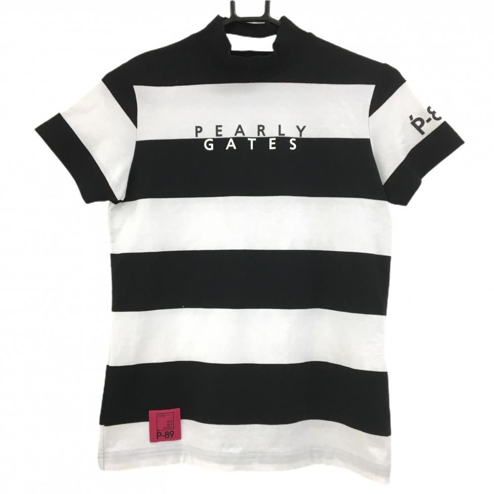 パーリーゲイツ 半袖ハイネックシャツ 白×黒 太ボーダー プリント