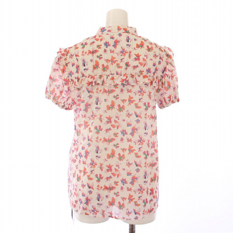 ルネ Rene シャツ ブラウス 半袖 バンドカラー フリル 花柄 34 ピンク