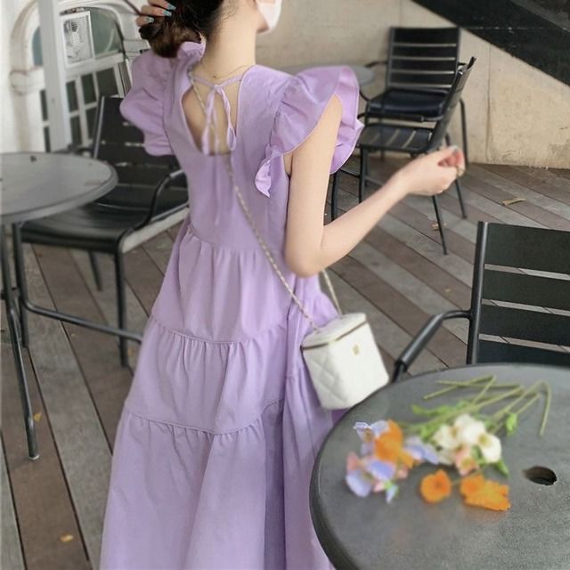 薄紫 フリル付きワンピース 薄紫 フリル付きワンピース
