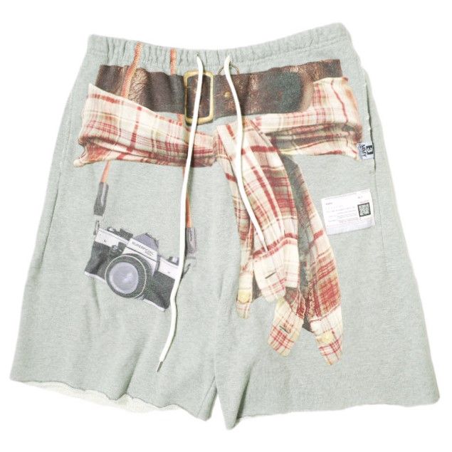 MAISON MIHARA YASUHIRO メゾン ミハラヤスヒロ 23SS 日本製 Tromp l'oeil Printed Shorts トロンプ・ルイユプリンテッドショーツ A10SP622 46 グレー 騙し絵 スウェット ショートパンツ ボトムス