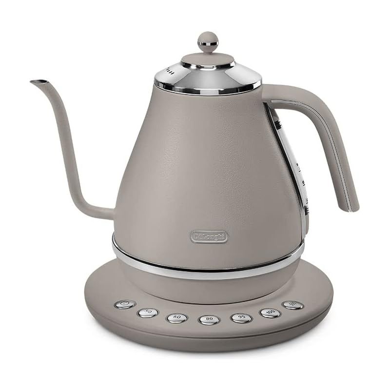 De’Longhi デロンギ 電気カフェケトル アイコナ KBOE1230J-BG 温度調整機能付き ステンレス ハンドドリップ 1.0L ワンプッシュ5段階温度設定 20分保温機能 正確な注ぎ心地 見やすい水量計 ビターグレージュ デロンギファミ 0