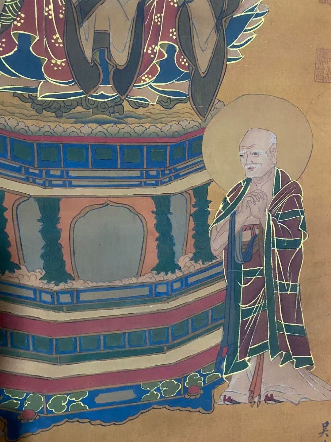 中国古美術.精品三尺中堂画.唐.呉道子仏像画.手描きの作品.実物
