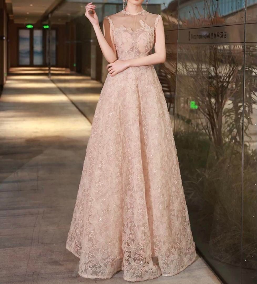 ♥ レディースファッション 花柄生地が可愛い シンプルなイブニングドレス .