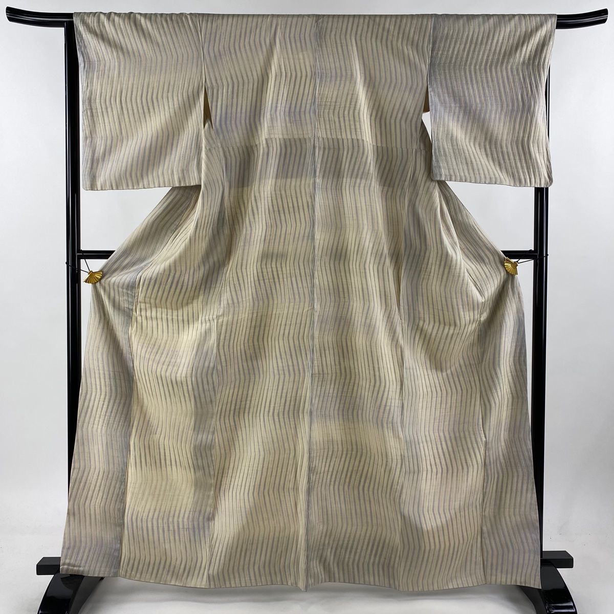 小紋 身丈164.5cm 裄丈66.5cm M 袷 紬地 よろけ縞 ぼかし ベージュ  