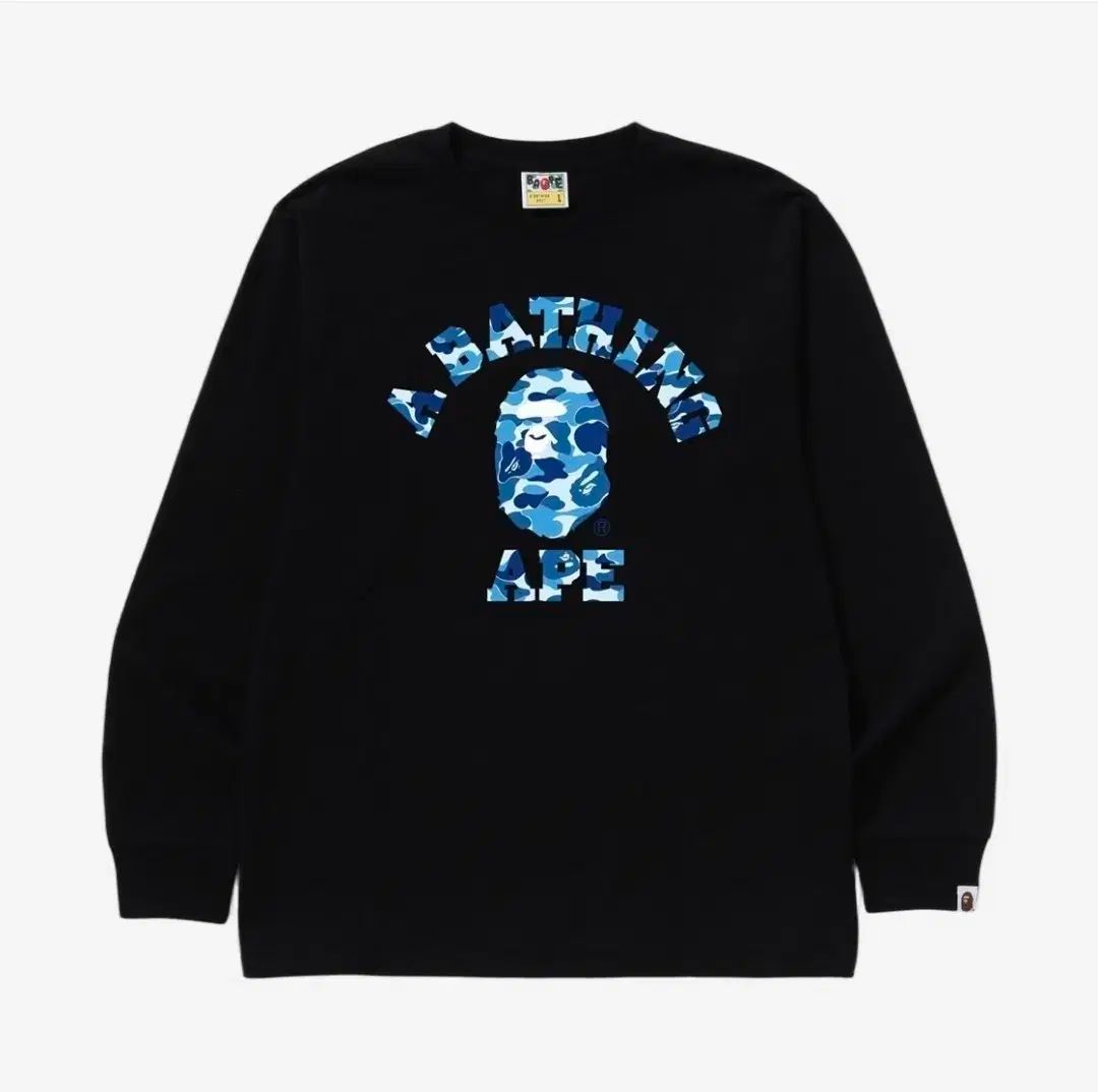 A BATHING APE アベイシングエイプ 正規品 ABC カモフラ カレッジ ロングスリーブ Tシャツ ブラック ブルー