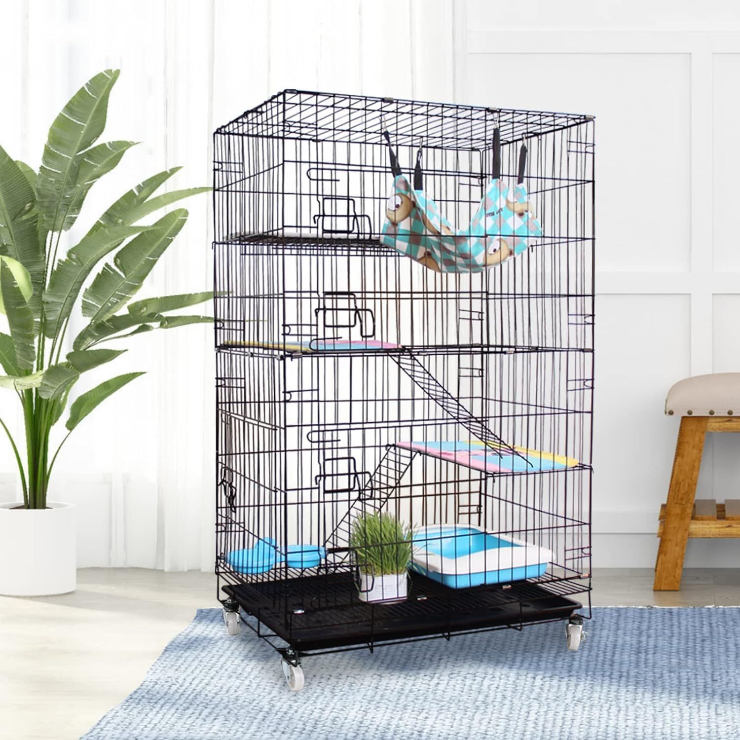 ケージ 3段 キャットケージ 猫 ゲージ 70*50*112CM ケージ 猫 猫用ケージ 猫 猫のゲージ ペットケージ 猫 3つのドア 掃除しやすい 多頭飼い 折りたたみ Shinyever 簡単組み立て 工具不要 ハンモック付き トレー付き