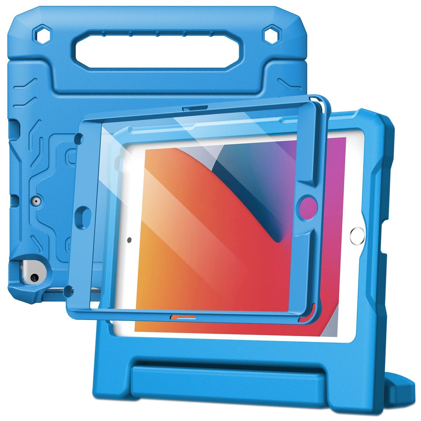 【人気商品】子供用 iPad mini 5/4/3/2/1 ケース（7.9インチ、2019/2015/2014/2013/2012モデル）液晶保護フィルム付き JEDirect 耐衝撃 フルボディハンドルスタンド タブレット保護カバー (ブルー)