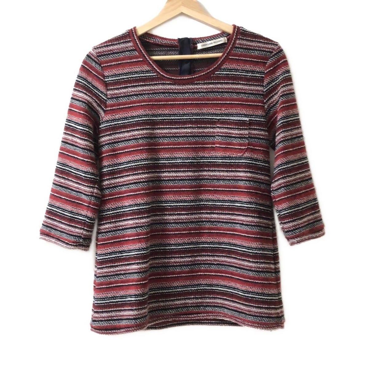 green label relaxing グリーンレーベルリラクシング 七分袖セーター レディース - レッド×黒×マルチ ボーダー プルオーバー