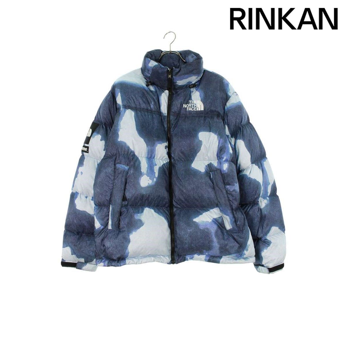 シュプリーム ×ノースフェイス THE NORTH FACE 21AW Bleached Denim Print Nuptse Jacket タイダイヌプシダウンジャケット メンズ L