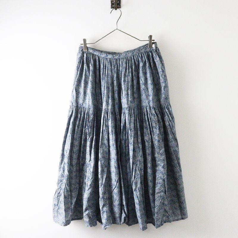 トゥジュー TOUJOURS 天然染めフラワープリントスカート 2｜インディゴ ブルー ティアード ギャザー フ 花柄 2400014562217