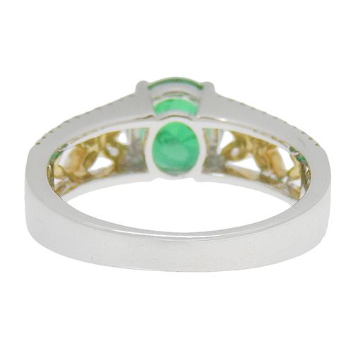 エメラルド ダイヤモンド フラワー リング K18 ホワイトゴールド WG  