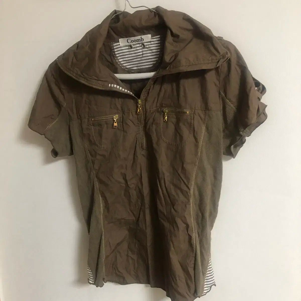 y2k ヴィンテージ 茶色 ハーフジップ 半袖Tシャツ トップス Y2K 00s パンク
