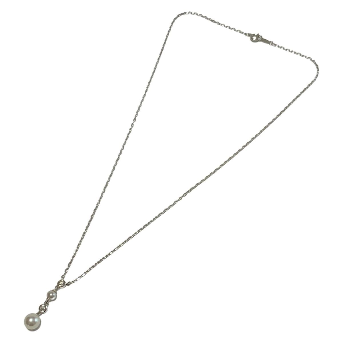 mikimoto ミキモト ネックレス - K 18 WG×ダイヤモンド×アイボリー 2 Pダイヤ