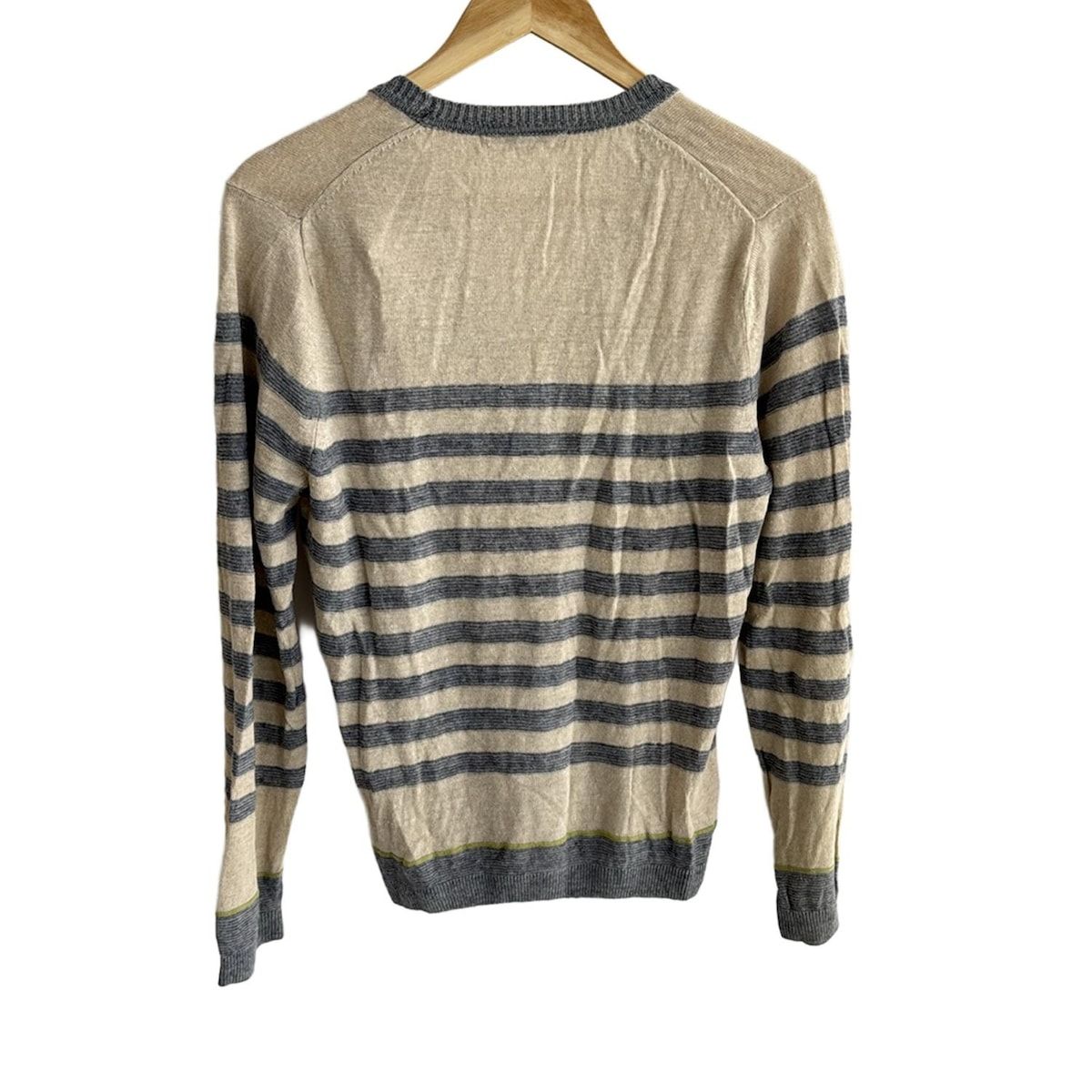 COMME CA MEN コムサメン カーディガン サイズM メンズ - ベージュ×ライトグレー×イエローグリーン 長袖|ボーダー