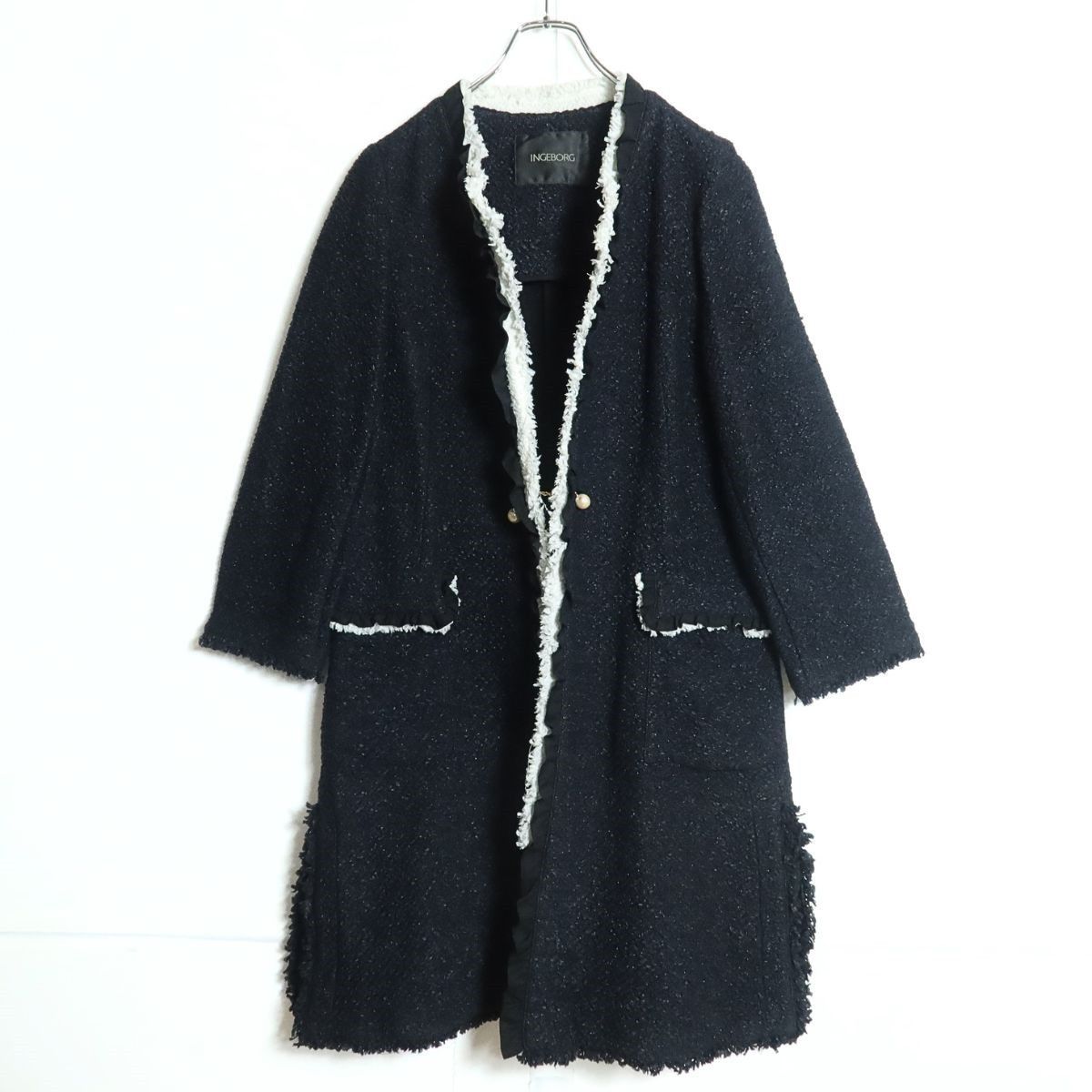 極美品】インゲボルグ☆パール&フリンジ♪ロングコート 羽織もの