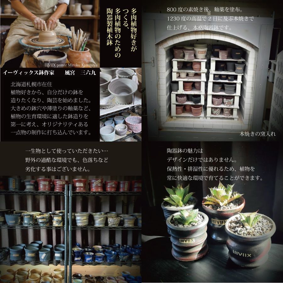 陶器製植木鉢 神々しく 4個セット ミニミニ盆栽多肉植物ポット 豆鉢 19