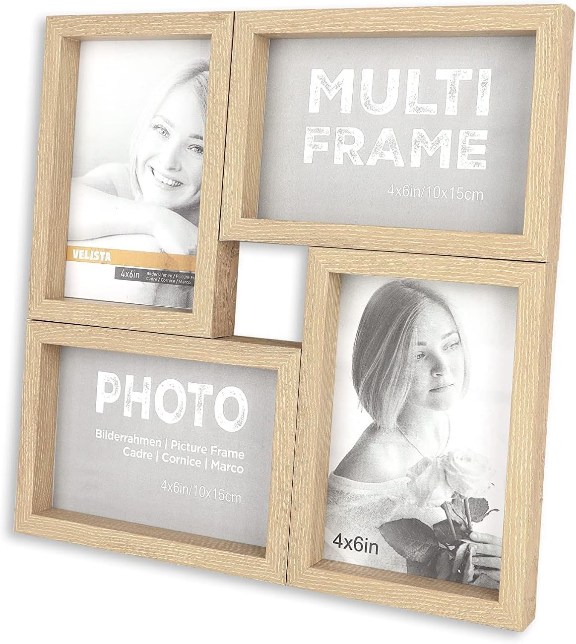 新品 siawadeky 木製 フォトフレーム KG判 4面 写真立て おしゃれ 卓上 フォトスタンド はがき判 木目調 フォトホルダー 額縁 インテリア装飾 手描き ポストカード ディスプレイフレーム 記念日 誕生日 プレゼント