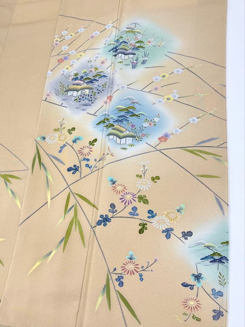 人間国宝 上野為ニ 京友禅 落款入 訪問着 正絹 パールトーン加工済 X496 人間国宝 上野為ニ 京友禅 落款入 訪問着 正絹 パールトーン加工済
