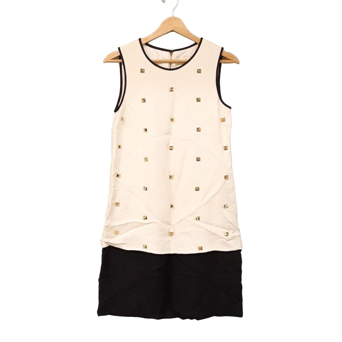 Kate spade ケイトスペード ワンピース サイズ2 S レディース - アイボリー×黒 ノースリーブ ひざ丈 スタッズ