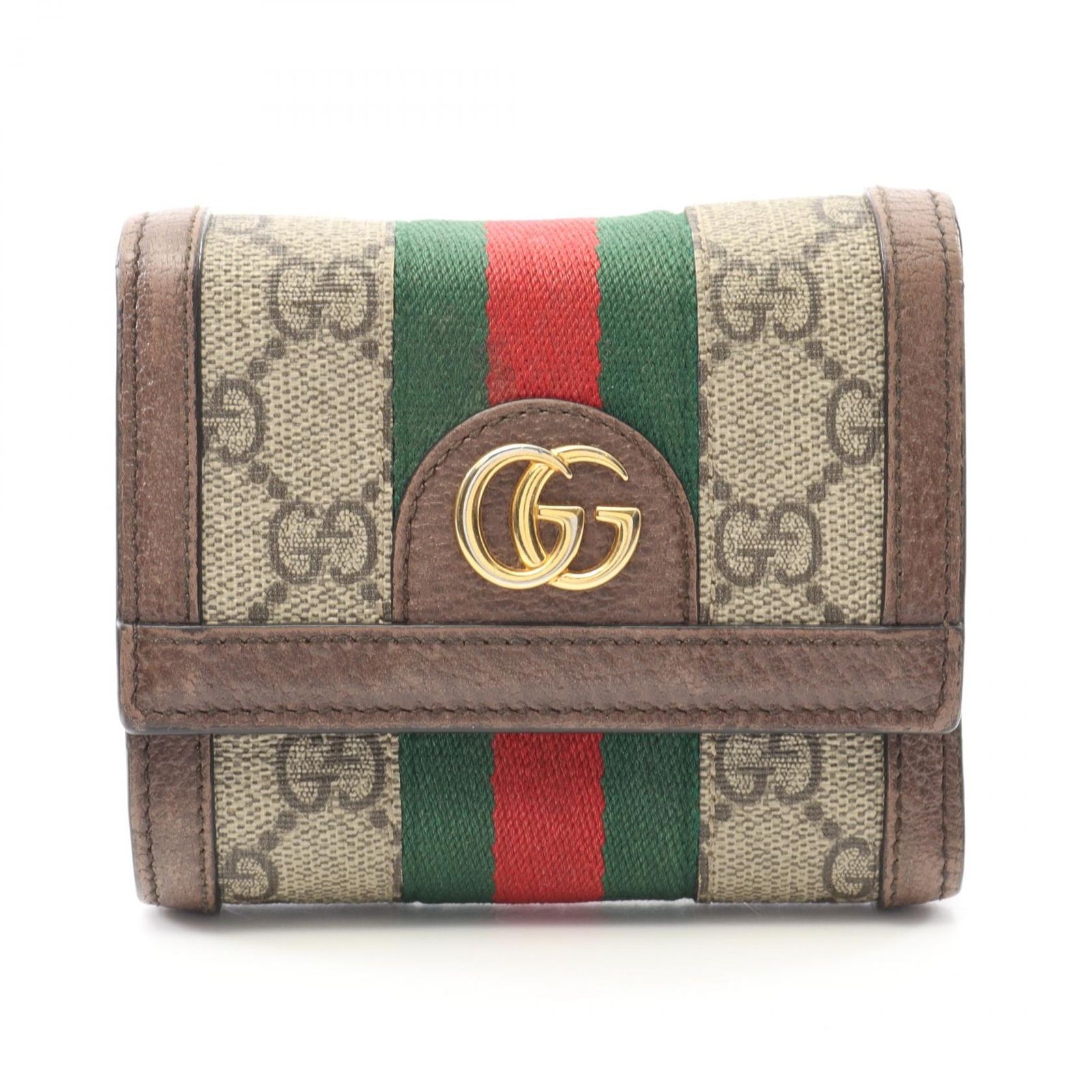 グッチ GUCCI 三つ折り財布 オフィディア GGスプリーム 523174 ブラウン PVCコーティングキャンバス レザー オフディア コンパクトウォレット レディース Used B
