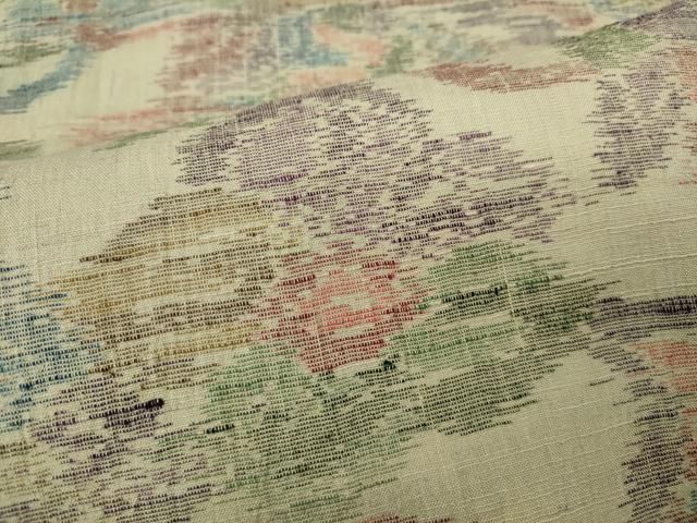 平和屋着物▽上質な紬 単衣 色紙花文 反端付き 正絹