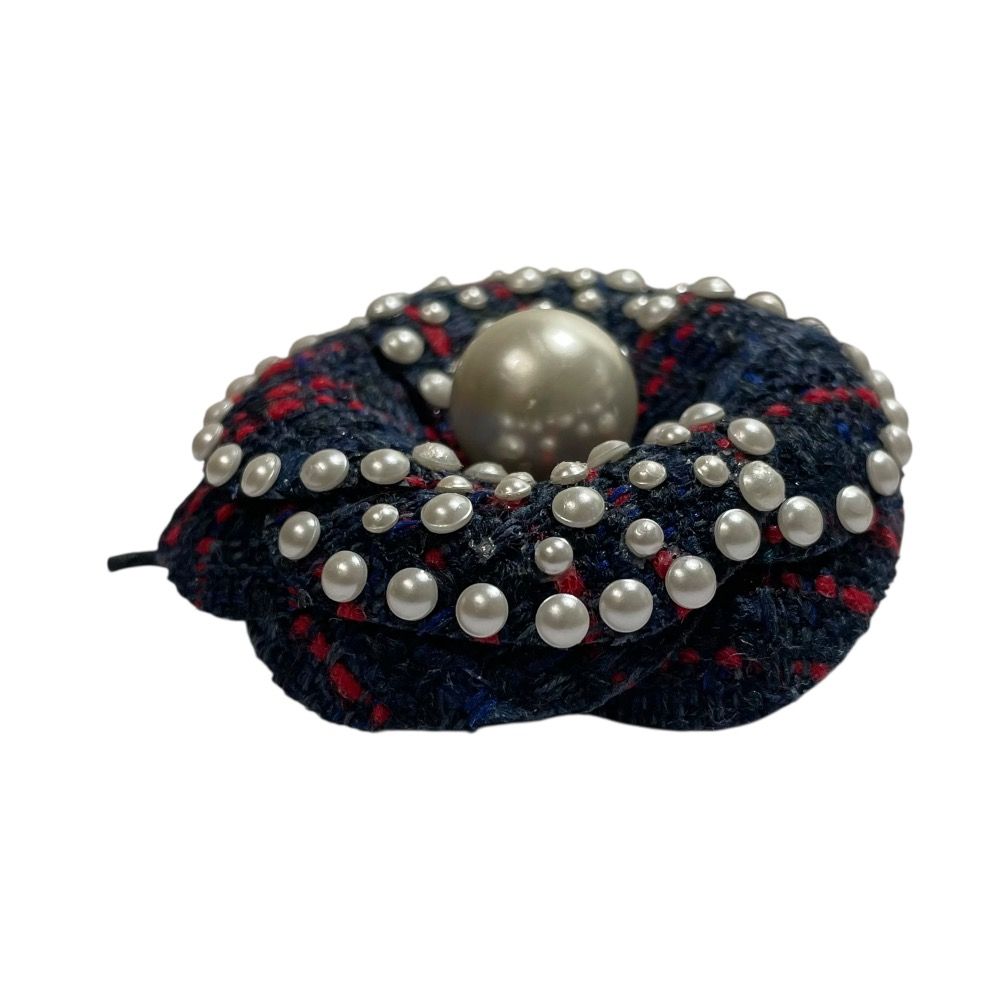 良品 Rene ルネ フェイクパール ツイード 薔薇モチーフ ブローチ