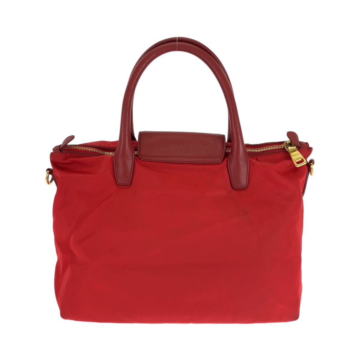 美品 PRADA プラダ テスート 三角ロゴプレート レッド ゴールド金具 