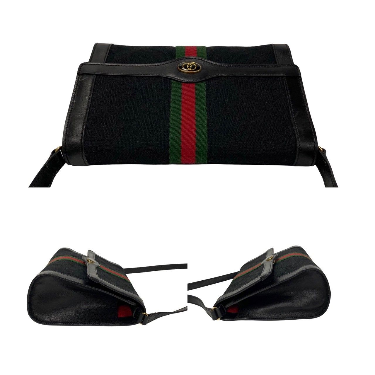 ほぼ未使用 GUCCI オールドグッチ シェリーライン レザー GGキャンバス ディアマンテ ミニ ショルダーバッグ 65406 ブラック ほぼ未使用 GUCCI オールドグッチ シェリーライン レザー GGキャンバス