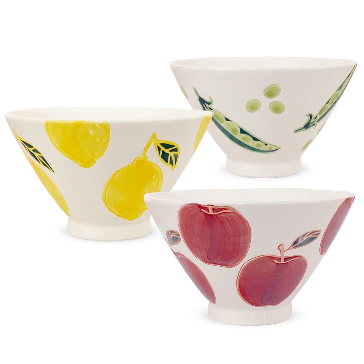 人気セール，SALE 【特売】ジェイキッチンズ(J-kitchens) 工房祥 sho~ フレッシュ アート 反 茶碗 3個セット (リンゴ ビーン レモン) 波佐見焼 日本製 その他