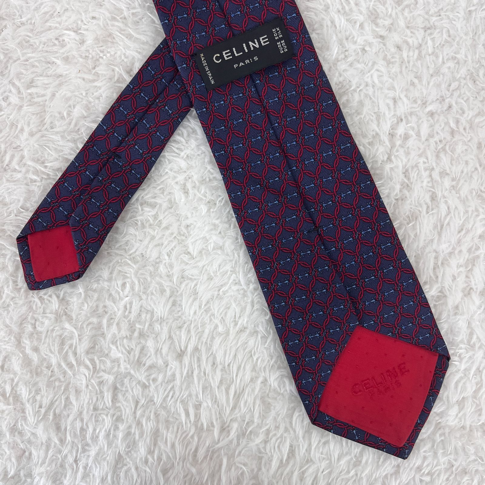 極美品 セリーヌ ネクタイ シルク マカダム トリオンフ 総柄 ロゴ 刺繍 極美品 CELINE セリーヌ ネクタイ マカダム柄 トリオンフ ブルー