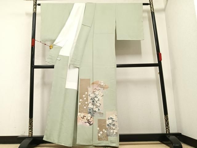 平和屋着物●豪華色留袖 友禅 地紙群鶴枝花文 正絹 ♥ AABB5104ph