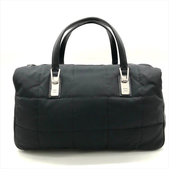 美品 CHANEL シャネル チョコバー ナイロン ハンド ミニ ボストン バッグ キルティング ブラック k2787