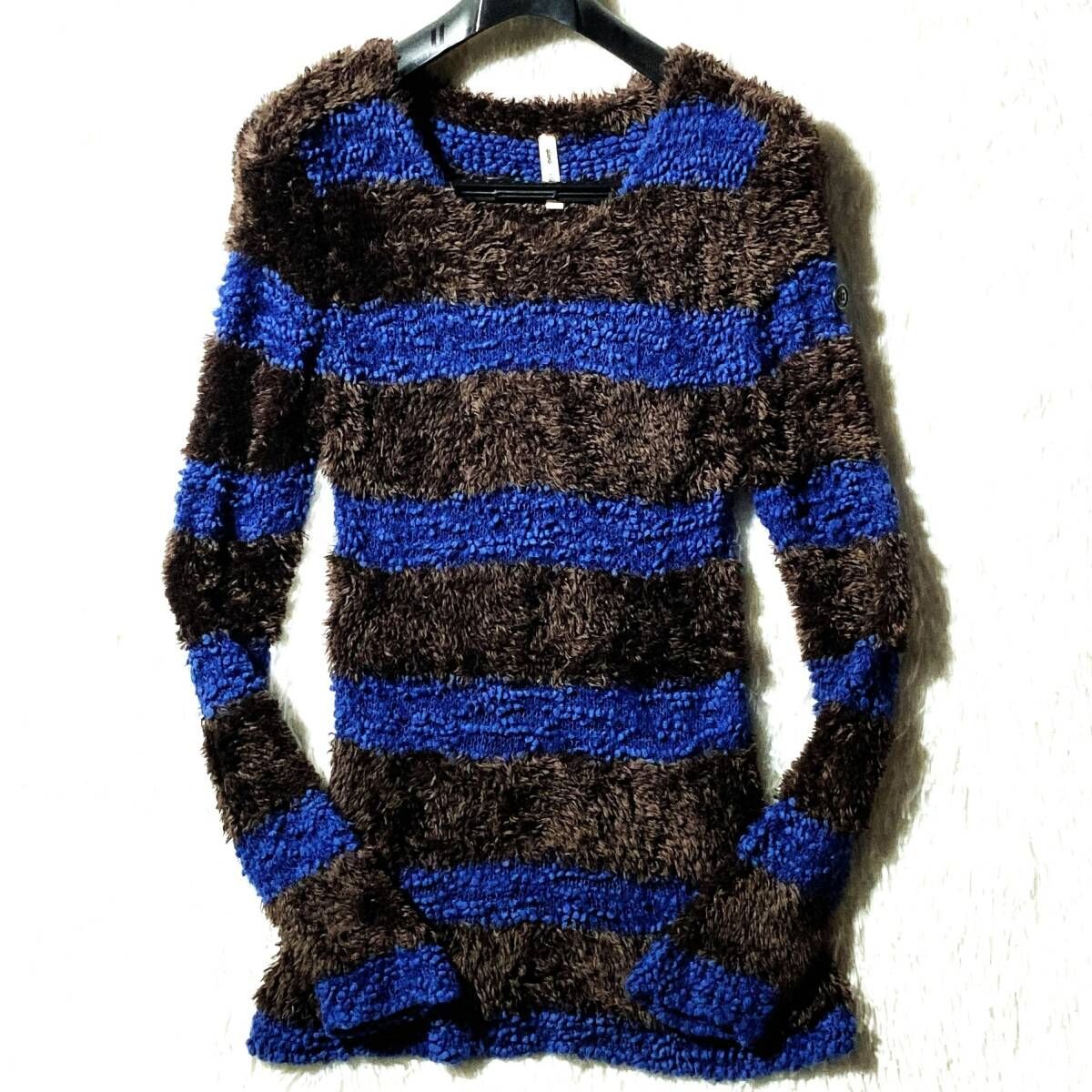 glamb☆名作☆Connet border knit☆ボーダー起毛ニットセーター 青茶 2 