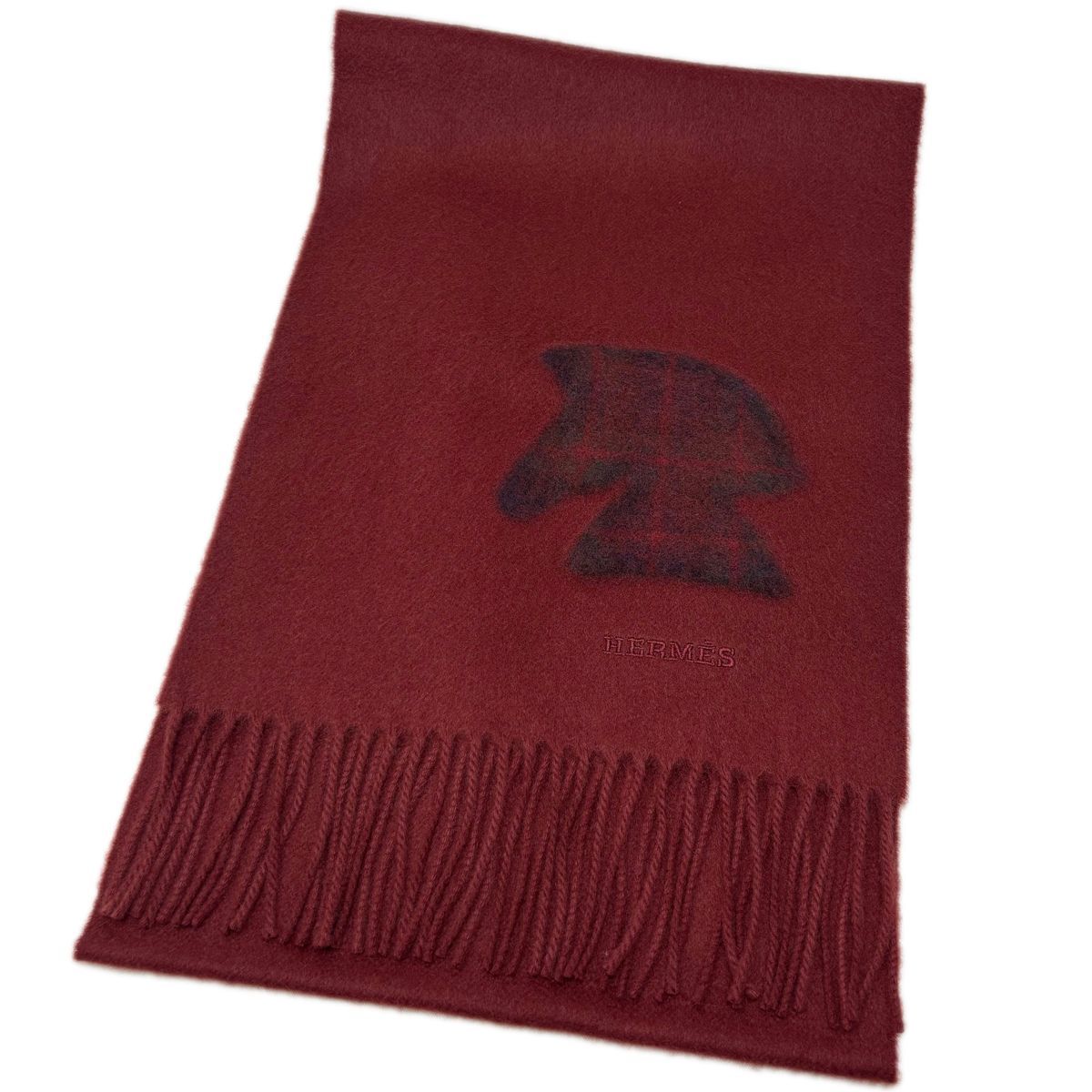 中古】 エルメス マフラー カシミア 100% ハイランズ ホースモチーフ 