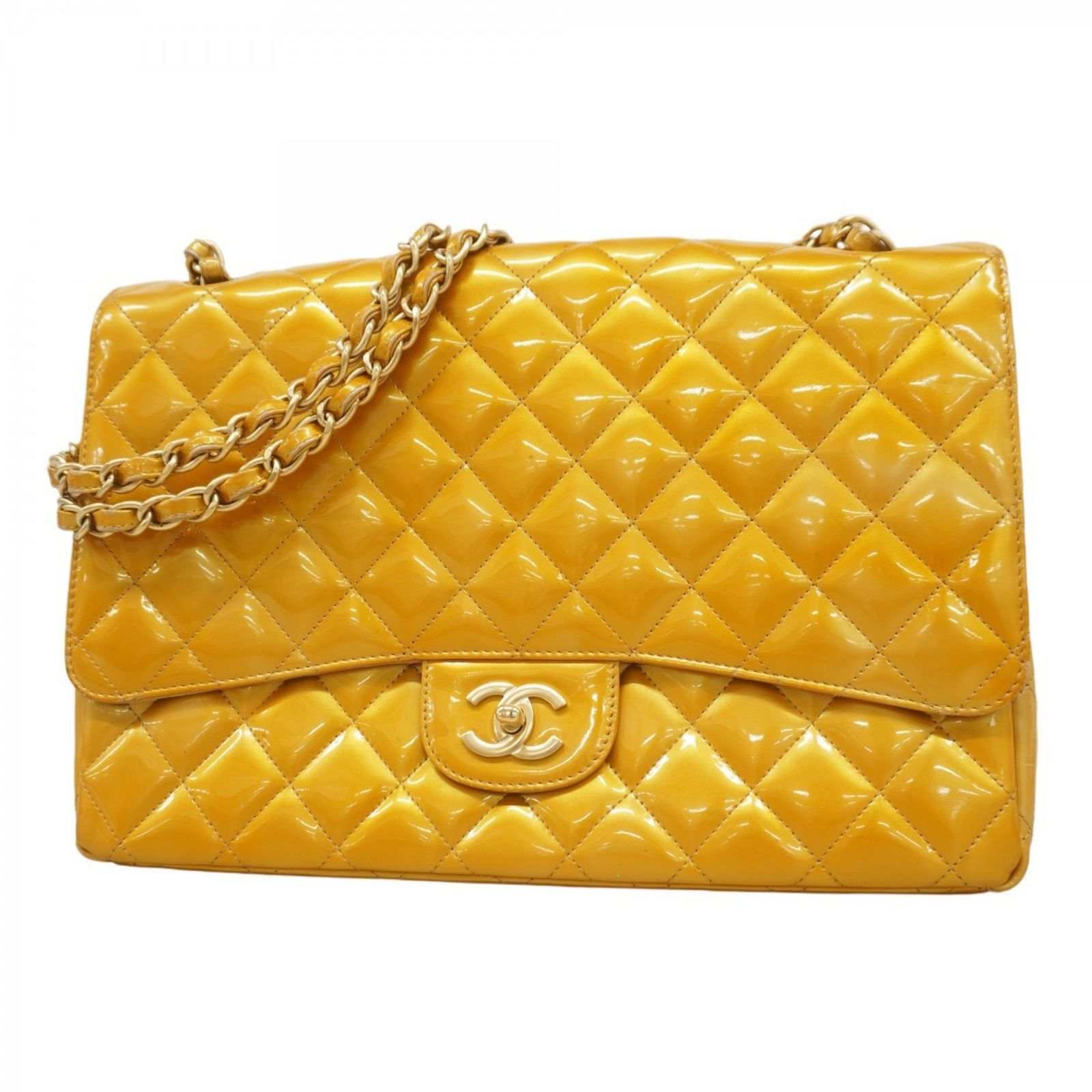 CHANEL シャネル パテント イエロー チェーンショルダーバッグ シャネル(Chanel) シャネル ショルダーバッグ デカマトラッセ W