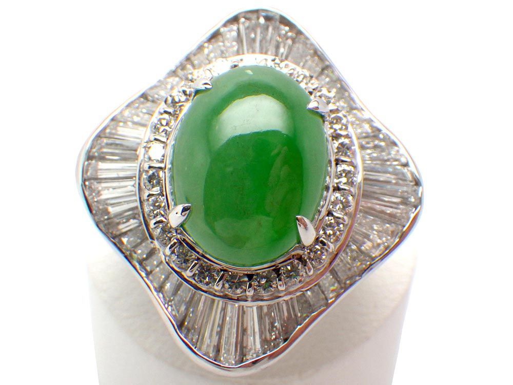 翡翠 ダイヤモンドリング Pt900 24.9g 12号 鑑別書付き Jewelry Jade7.52ct Dia3.04ct Ring