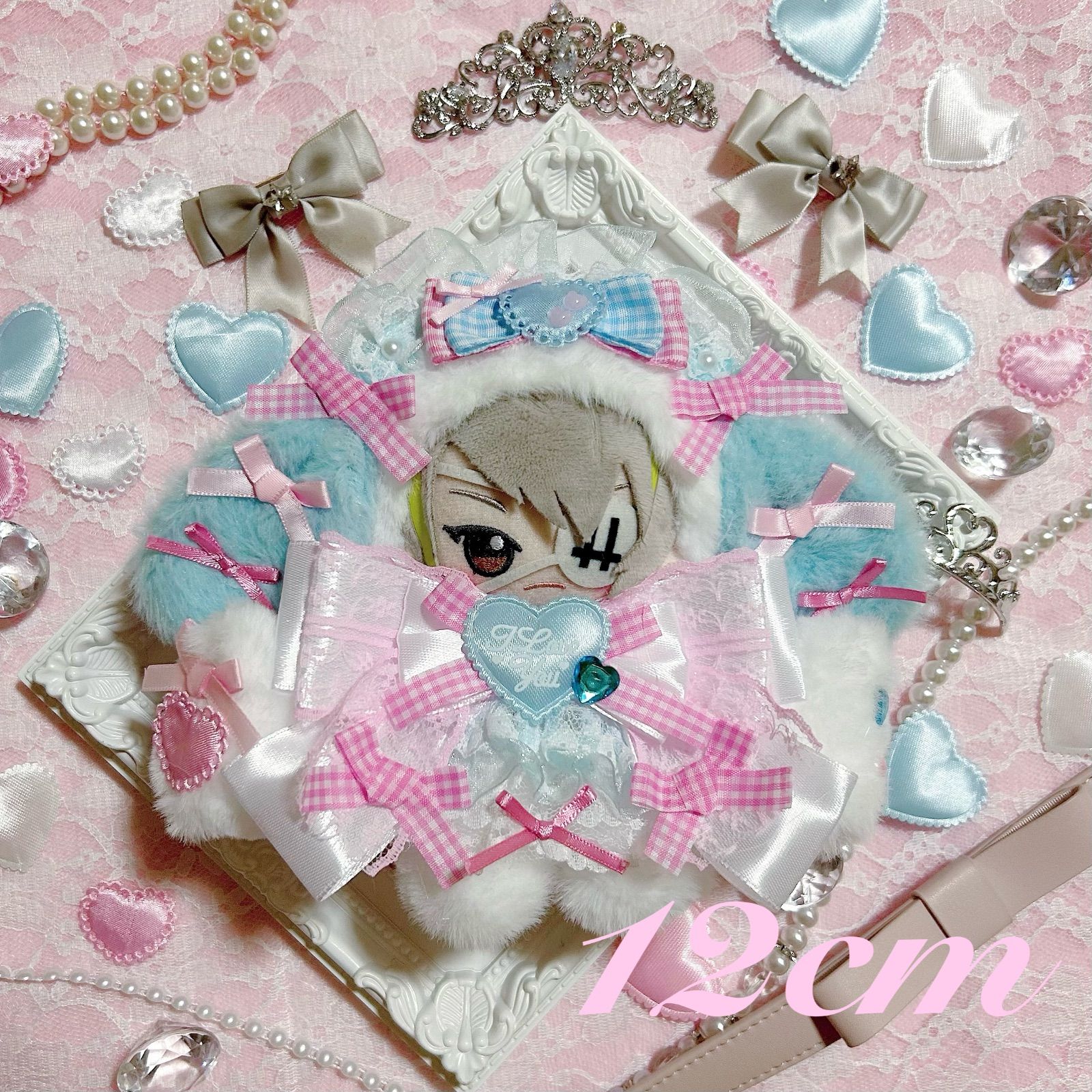 水色リボン】にじぱぺっと ぬい帽子 ぬい服 ネコ耳 ヘッドドレス